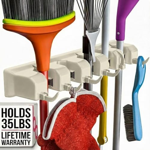 Broom Holder Wall Mount, Mop and Broom Organizer – Wall Mounted Broom Rack & by BerryAve