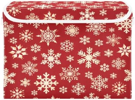 Bolaz Red Background with Gold Snowflakes Pattern Storage Bins with Lids and - Image 2