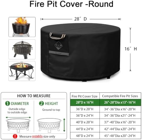 QH.HOME Fire Pit Cover Round 28", 600D Heavy Duty Fabric 100% Waterproof - Image 2