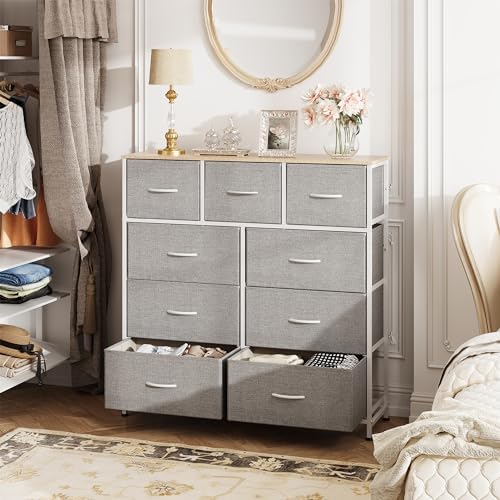 WLIVE Tall Dresser for Bedroom, 9 Drawer Chest of Drawers, Light Grey - Image 2