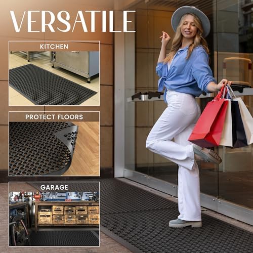 Lifetime Supplies 60" x 36" Commercial Rubber Floor Mat | Safety Water Drainage - Image 6