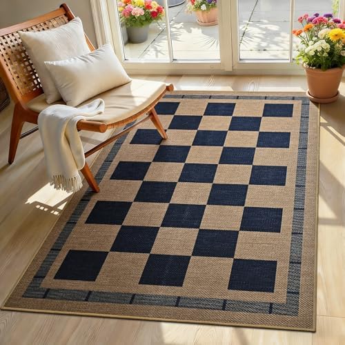 3x5 Outdoor Rug, Jute Checkered Rugs, Indoor Rug - Image 2