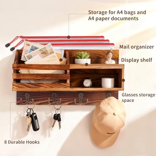 Solid Wood Key and Mail Holder for Wall - Image 2