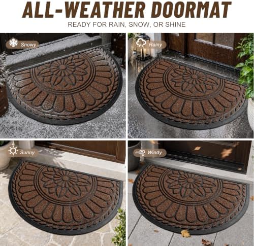 Mibao Half Round Door Mat, Non-Slip Welcome Entrance Way Mat, Durable Rubber - Image 4