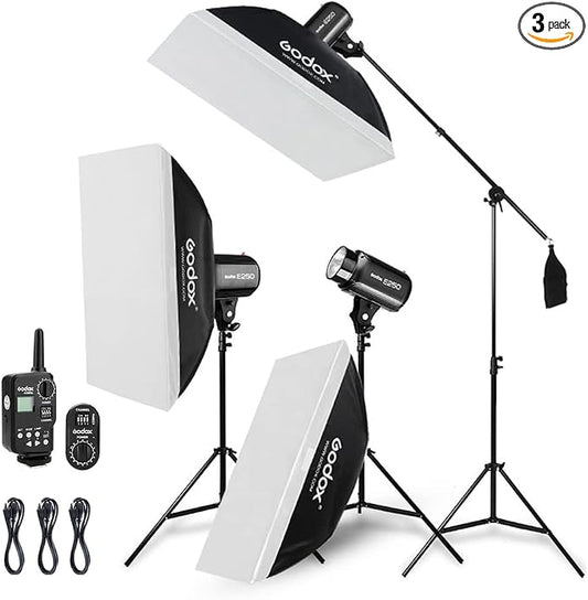 Godox 750W Professional Studio Strobe Flash Light Kit, 3-Light Godox Strobe by GODOX