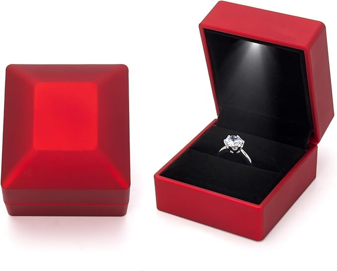 Ring Box Square Shaped LED Light Engagement Ring Boxes Jewelry Gift Box by JYCMMFCPursueRomanceLife
