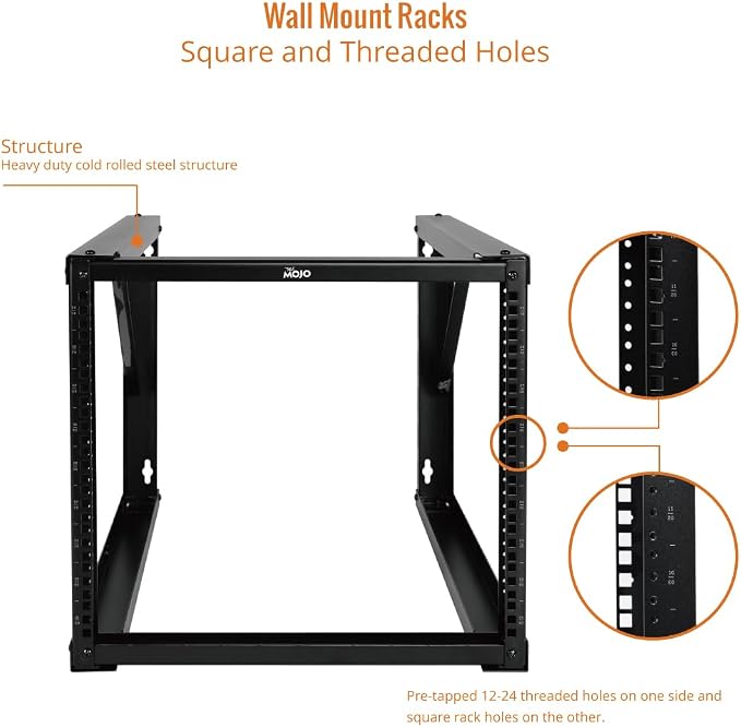 Tecmojo 9U Wall Mount Rack, Wall Mount Network Rack 24.8in Depth, Open Frame - Image 4