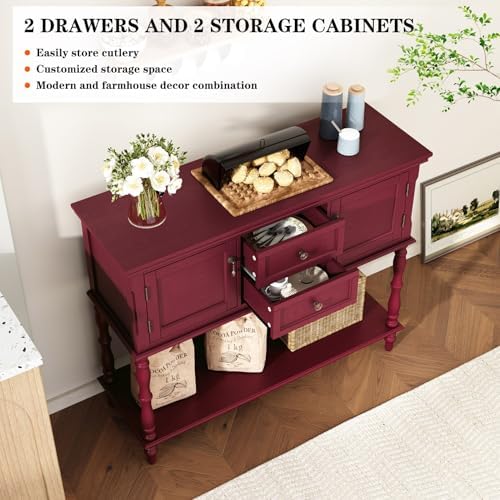 ARTPOWER Console Table with 2 Drawers, Retro Entryway Table with 2 Door - Image 5
