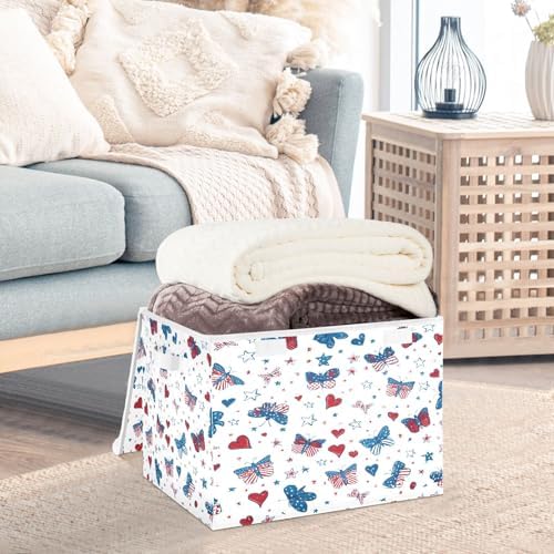 Bolaz Storage Bins with Lids and Handles, Butterfly Flag Stars Pattern Storage - Image 5