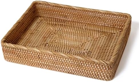 Large Rattan Serving Tray, Rectangle Wicker Storage Basket by S310