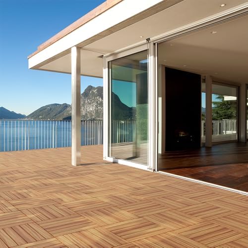 Solid Acacia Wood Interlocking Deck Tiles, 12 x 12 Inch Waterproof Snap - Image 5