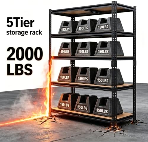 Garage Storage Shelves Heavy Duty Garage Shelving Units 60" x 28" x 12"in Metal - Image 4
