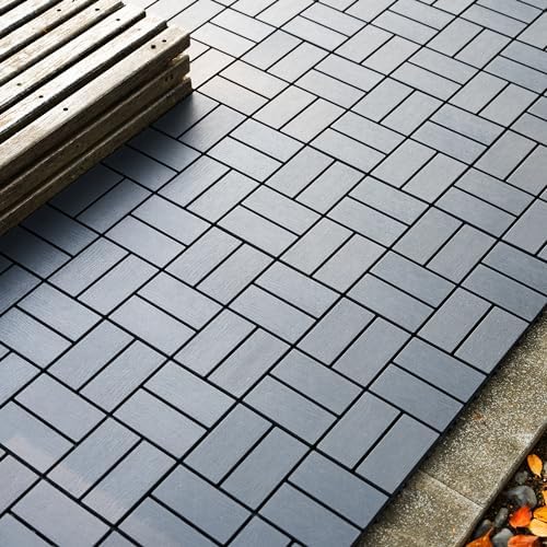 Plastic and Rubber Composite Interlocking Deck Tiles, 44 Pack, Dark Grey - Image 7