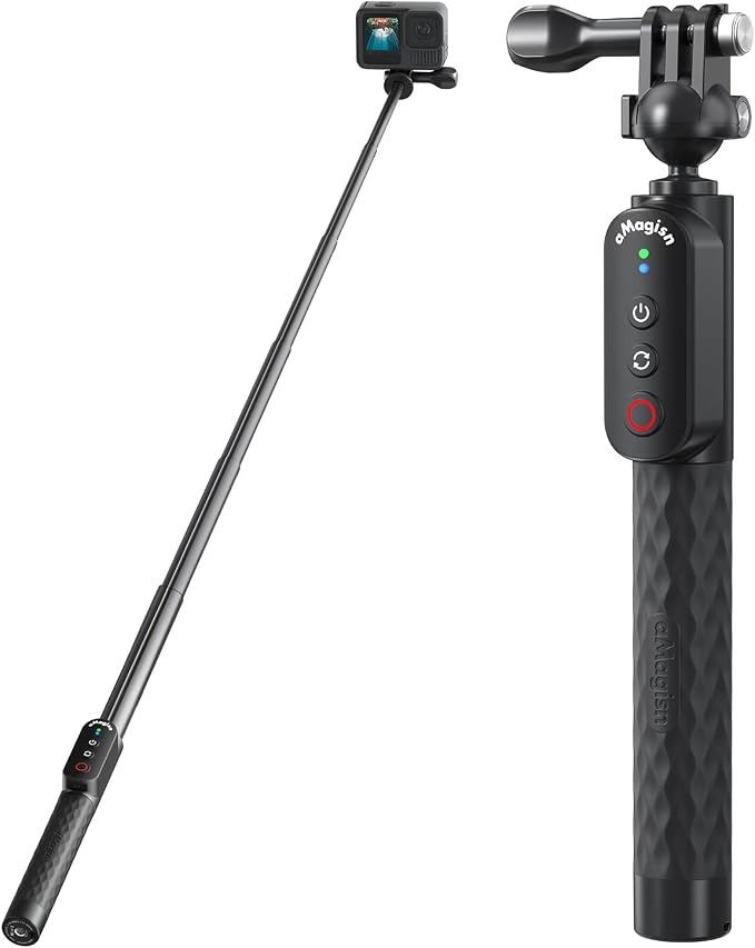 Remote Control Selfie Stick Rechargeable Waterproof 100CM Stretchable Compatible by Aovee