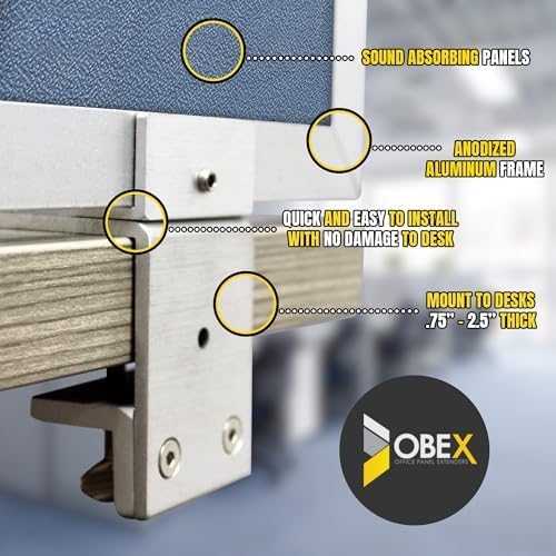 OBEX Acoustic Mounted Screen Privacy Panel Table Top Separator, Sound Blocking Desk Divider (Twilight, 18" X 48")