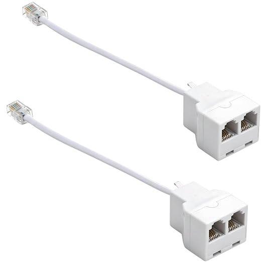 RJ11 Phone Jack Splitter with Cable, 1 to 2 Way Telephone Splitter Adapter by Telehybrid