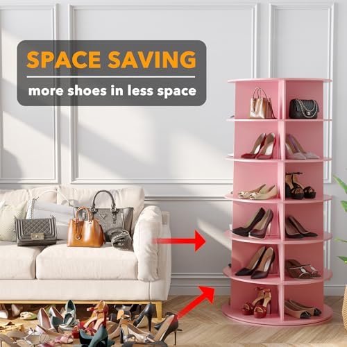 SpaceAid 6 Tier Rotating Shoe Rack Tower, Spinning Shoe Display Lazy Susan - Image 3
