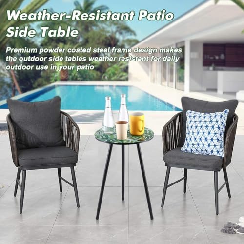 2-Pack Small Mosaic Metal Side Tables Outdoor Patio Round Accent Table Modern - Image 5