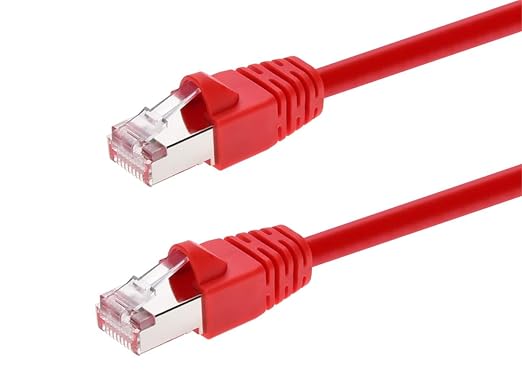 Monoprice Cat6A 10ft Red Patch Cable Double Shielded 26AWG 10G Pure Bare Copper by Monoprice