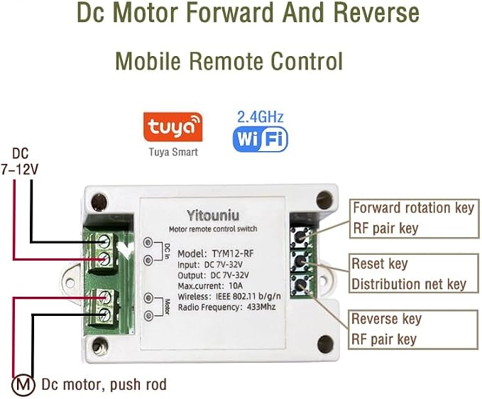 Tuya Smart WiFi/Bluetooth DC Motor Controller 10A 7-32V Reversible Switch - Image 3