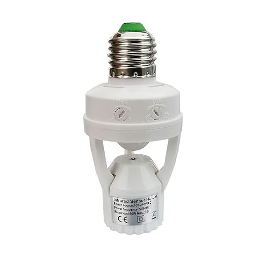 PIR Motion Sensor Light Socket, E26/E27 Smart Lamp Bulb Holder Adapter Auto by Taigeguang