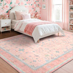 Washable Pink and Blue 7x9 Boho Rugs - Image 6