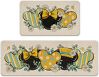 Pycat Spring Summer Kitchen Rugs Set of 2, Eucalyptus Leaves Daisy Flower by Pycat