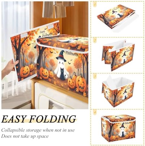 Bolaz Storage Bins with Lids and Handles, Maple Leaves Ghost Pumpkin Storage - Image 4