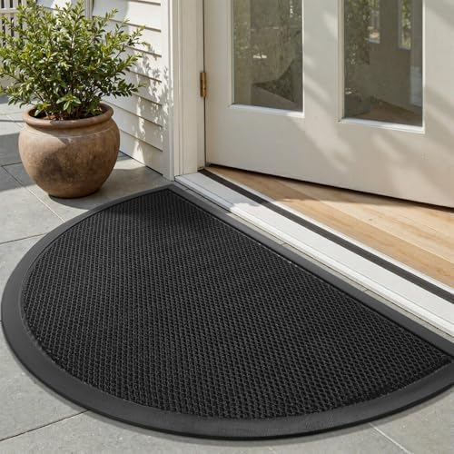 tchdio Half Circle Door Mat Outside Entrance Non Slip 17"x29" Doormat Black by Tchdio
