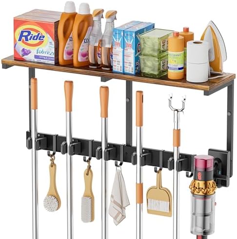 Broom Holder Wall Mount with Cleaning Supplies Organizer, Laundry Room by Olakee