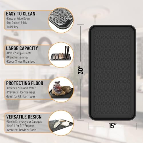 Ottomanson 15" x 30" Multi-Purpose Boot Tray – Waterproof Shoe & Pet Feeding - Image 3