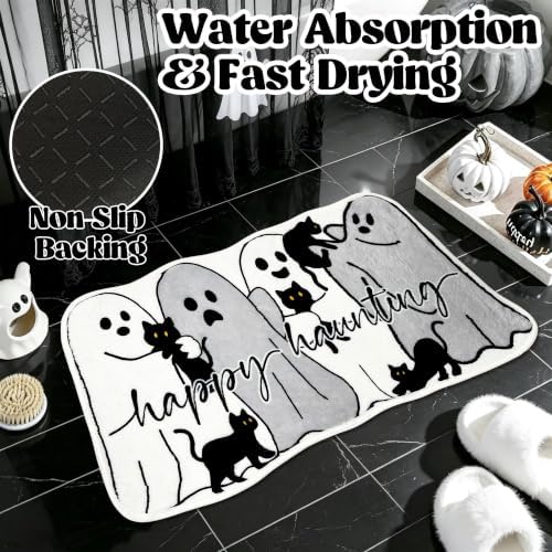 Halloween Bath Mat Spooky Ghost Rugs Washable Gothic Bathroom Floor Carpet - Image 4