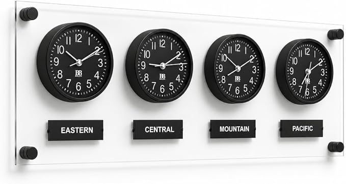 BBHORAIRE Black Time Zone Wall Clock, Silent Quartz Analog World Clock by Unknown