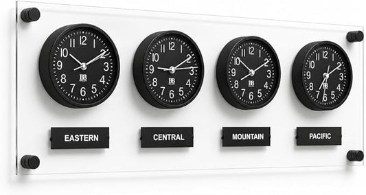 BBHORAIRE Black Time Zone Wall Clock, Silent Quartz Analog World Clock by Unknown