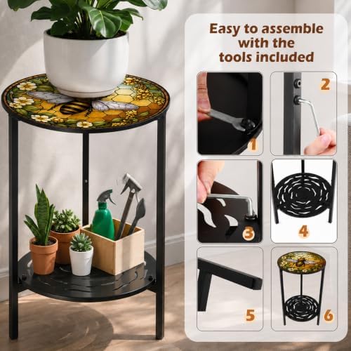2-Tier Metal Round Side Table Accent Coffee Tables Small Space Corner Plant - Image 4