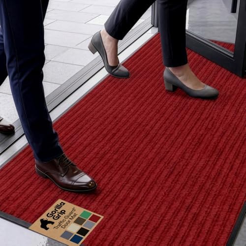 GORILLA GRIP Traffic Guard Indoor Outdoor Heavy Duty Door Mat, 60x36 Red by GorillaGrip