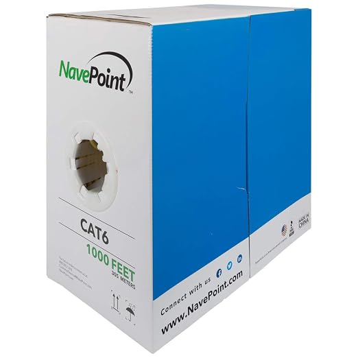 NavePoint Cat6, Solid Bulk Ethernet Cable, 23AWG 4 Pair, Unshielded Twisted Pair by NavePoint
