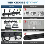 TICONN Wall Mounted Coat Rack, Five Heavy Duty Tri Hooks All Metal Construction - Image 3