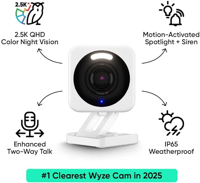WYZE Cam v4, 2.5K QHD WiFi Indoor/Outdoor Smart Home Security Camera, Pet/Baby - Image 2