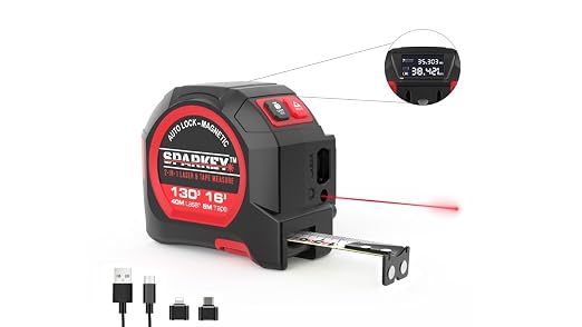 SPARKEY 2-in-1 Laser Tape Measure, 130Ft Laser Distance Measurement, by Sparkey