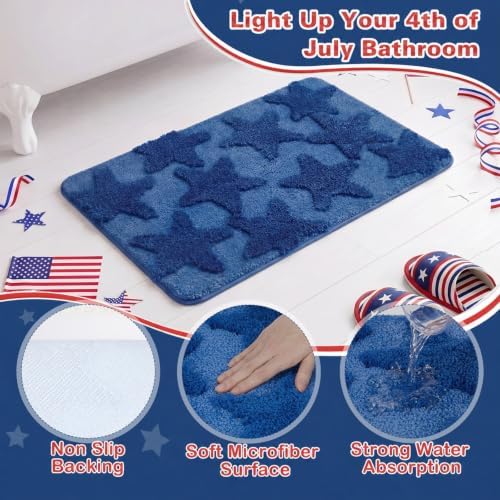 Capoda 1 Pcs Patriotic Bathroom Rug 20 x 30 Inch Blue Patriotic Star Bath Mat - Image 3