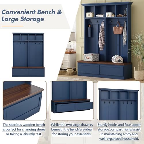 LUMISOL 4-in-1 Hall Tree with Bench and Shoe Storage - Image 4