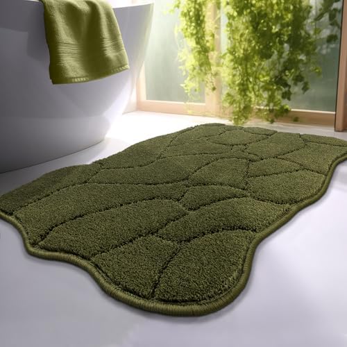 BSICPRO Large Bathroom Rugs, 24X36 Scalloped Bath Mats, Olive Green by BSICPRO