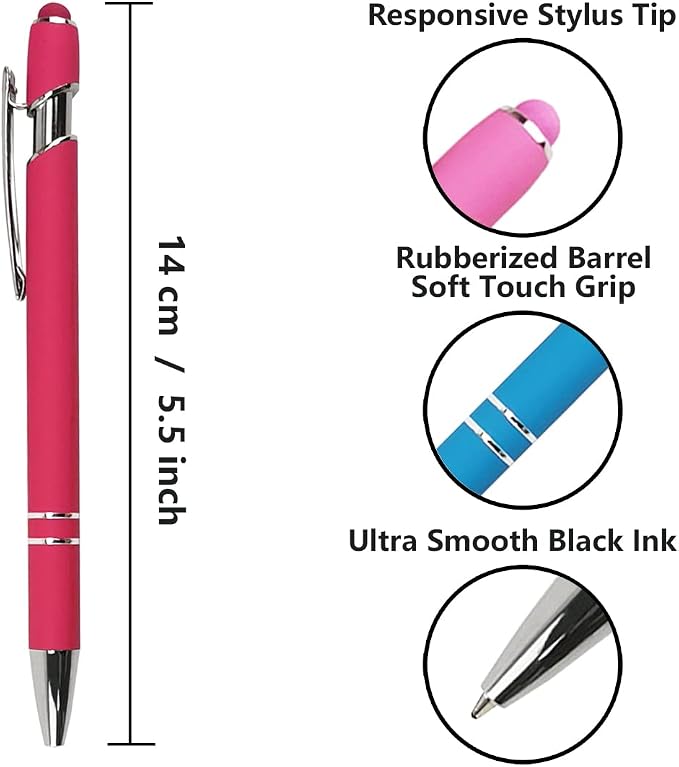 Oddmoal Ballpoint Pen with Stylus Tip, Soft Touch Click Metal Pen, 1.0mm Medium - Image 4