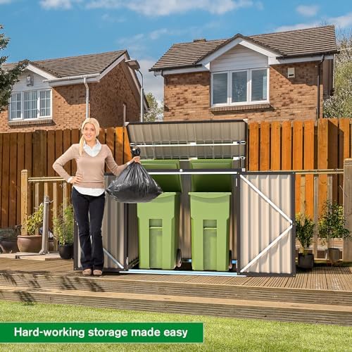 AECOJOY Outdoor Trash Can Storage Shed, 46 Cu.Ft Metal Garbage Bin Enclosure - Image 3