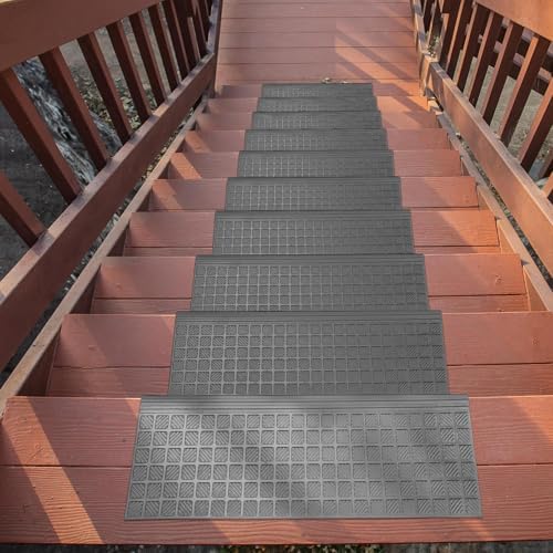 Ottomanson Outdoor Bullnose Stair Treads – Grid Heavy-Duty Non Slip Stair Mats - Image 2