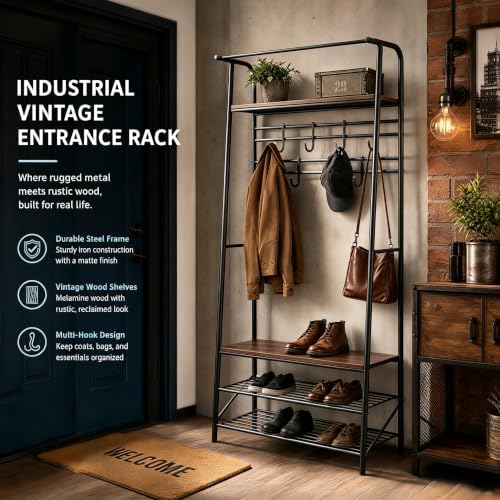 Garvee Hall Tree with Bench and Shoe Storage, 4-in-1 Entryway Coat Rack - Image 5