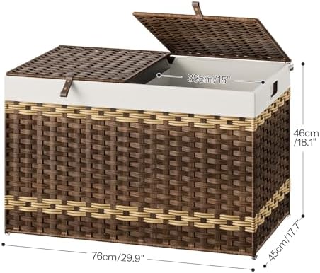 HOOBRO Storage Basket with Lid, 42.3 Gallon Wicker Storage Basket with 2 - Image 2