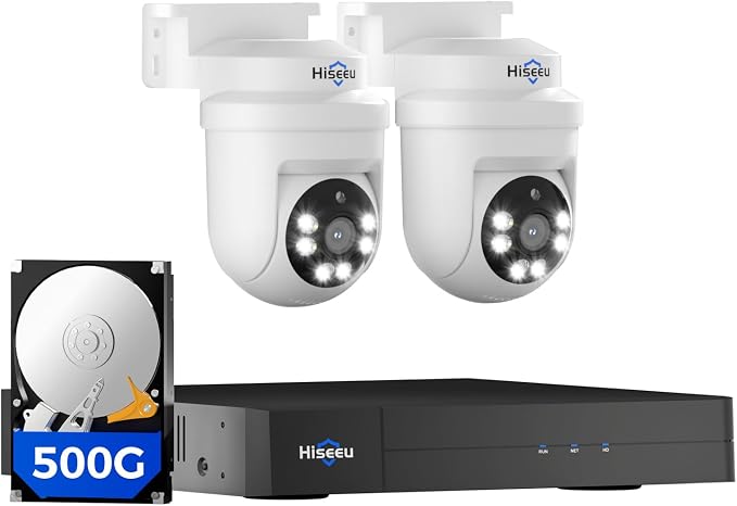Hiseeu 360°View PTZ Wired Security Camera System, 4ch 5MP DVR, Person/Vehicle by Hiseeu
