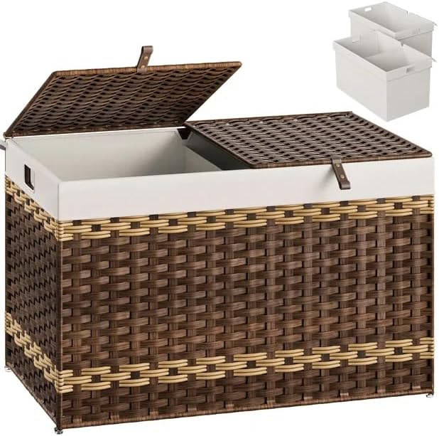 HOOBRO Storage Basket with Lid, 42.3 Gallon Wicker Storage Basket with 2 by HOOBRO